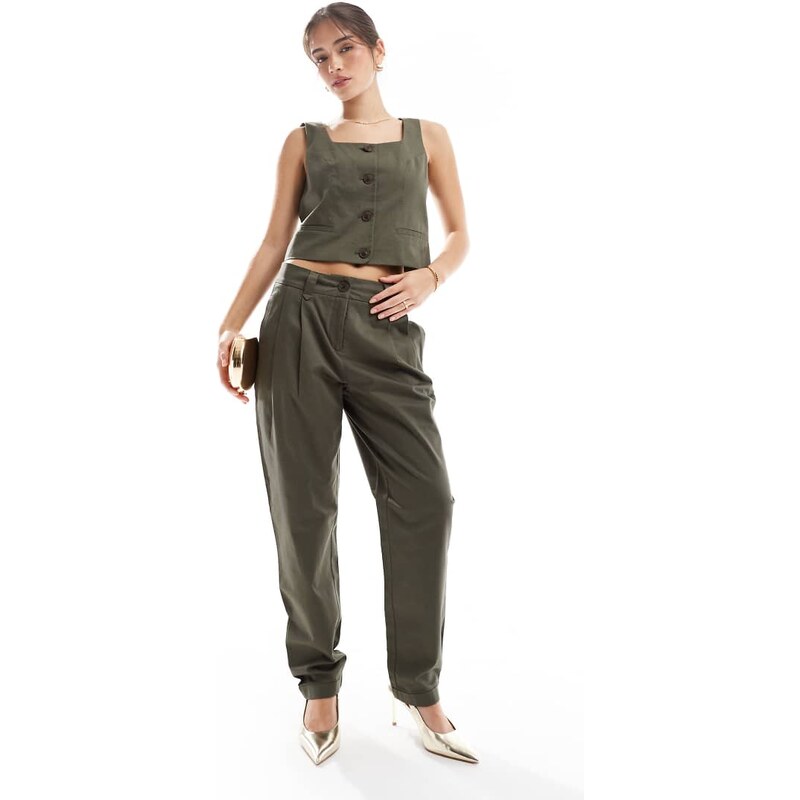 Vero Moda tailored square neck waistcoat co-ord in kalamata green