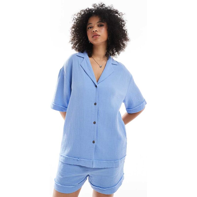 ASOS DESIGN cheesecloth shirt co-ord in blue 106280927