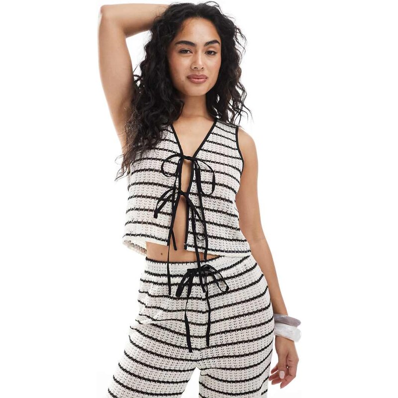 Esmee Exclusive tie front knit waistcoat in black and white