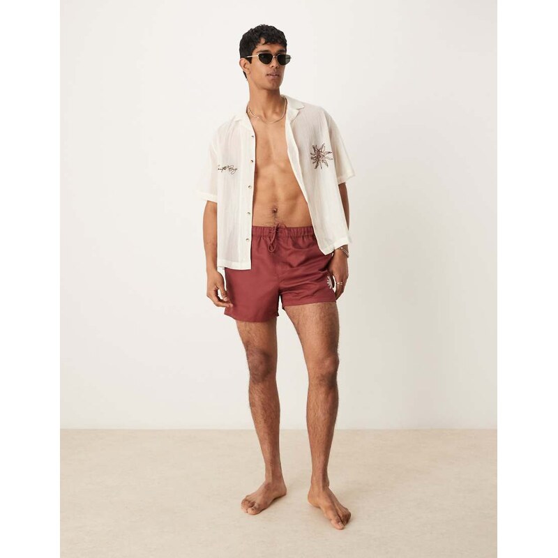 ASOS DESIGN co-ord boxy revere shirt with chest embroidery in cream-Neutral