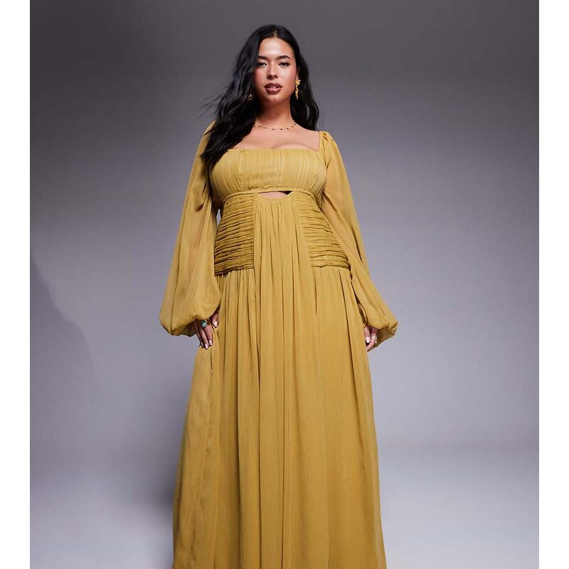ASOS Curve ASOS DESIGN Curve long sleeve cut out maxi dress with 106451385