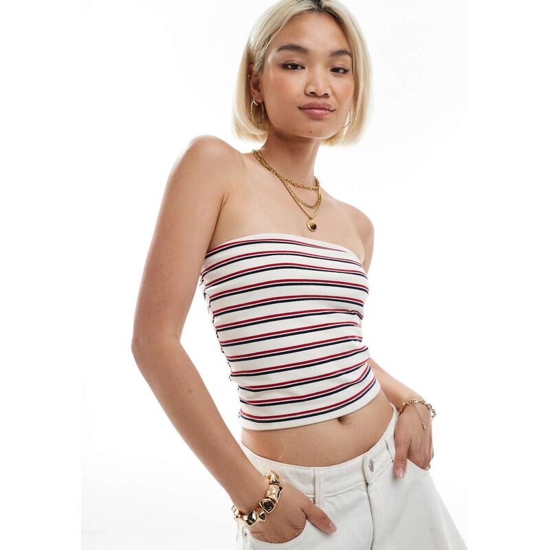 Miss Selfridge bandeau top in red stripe-Multi 106302741