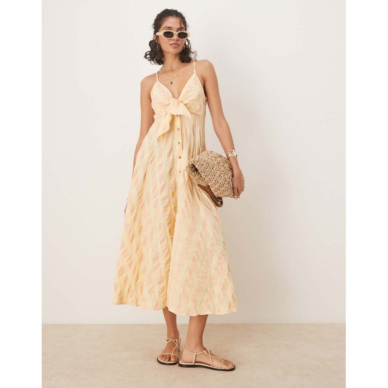 Free People via gingham cami midi dress in yellow 106707025