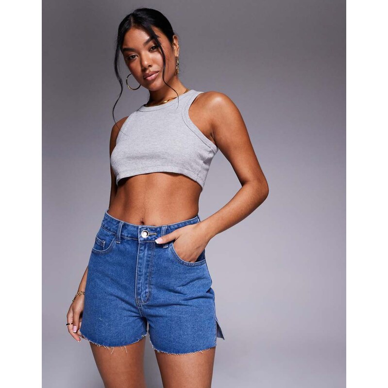 Missyempire denim side split shorts in mid wash blue 106794661