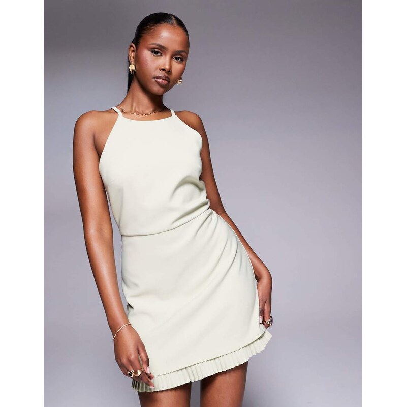 Rare London tailored micro pleat mini dress in sage green