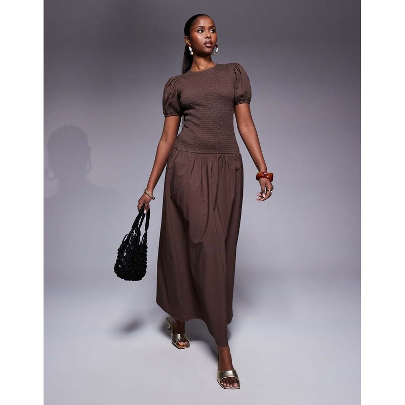 ASOS DESIGN shirred drop waist maxi dress in brown