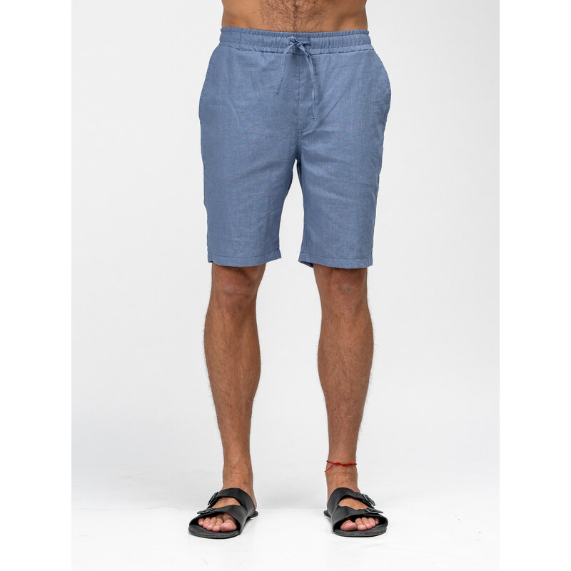 TallGuys Pánské prodloužené lněné kraťasy | Blue gray