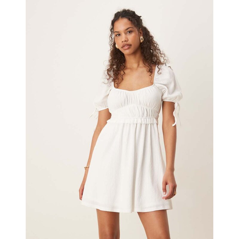 Gina Tricot puff short sleeve mini dress in white