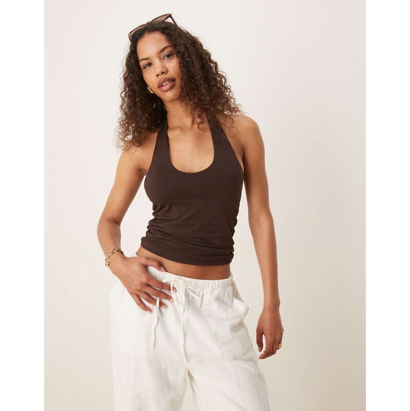 Gina Tricot halterneck top in brown
