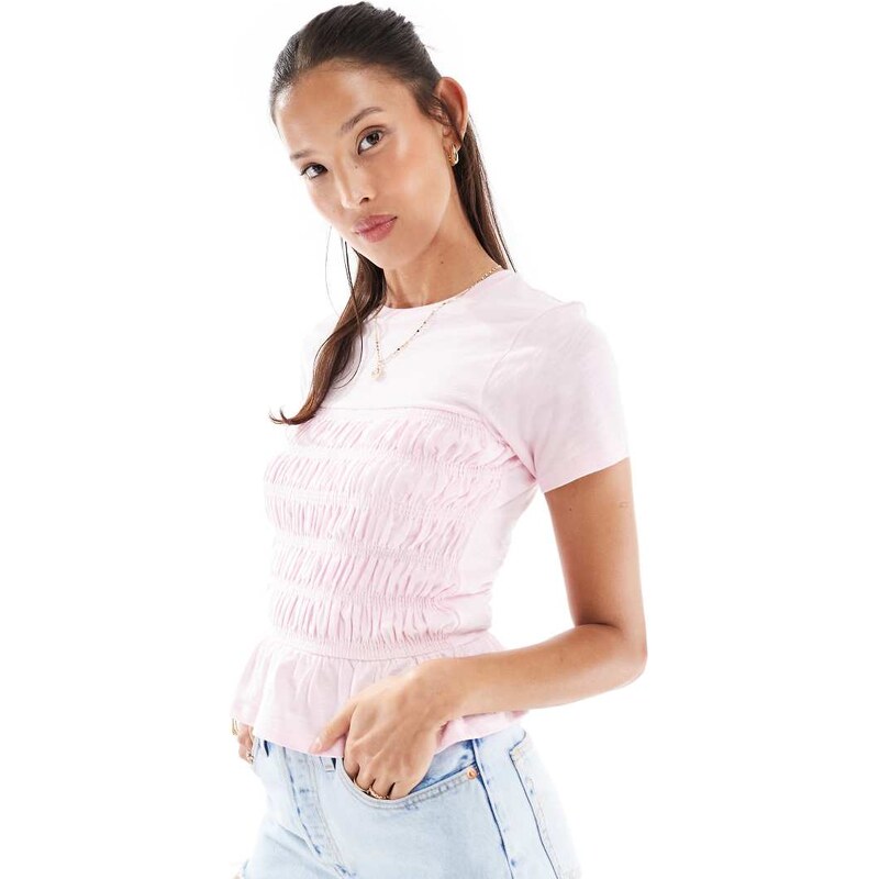Miss Selfridge shirred detail tee in pale pink 106552946