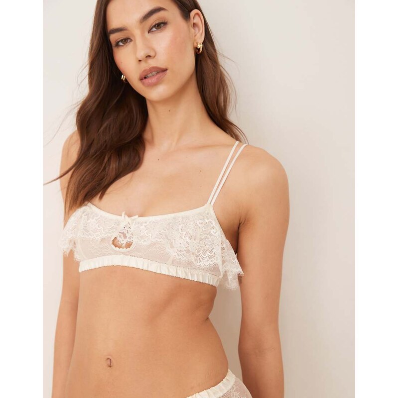 ASOS DESIGN Aurora all over lace frill bralette in white 106291424
