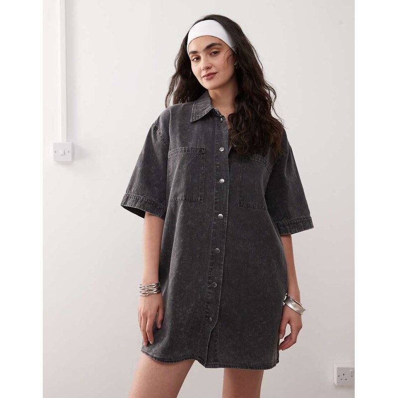 Noisy May denim mini shirt dress in washed grey 106291491