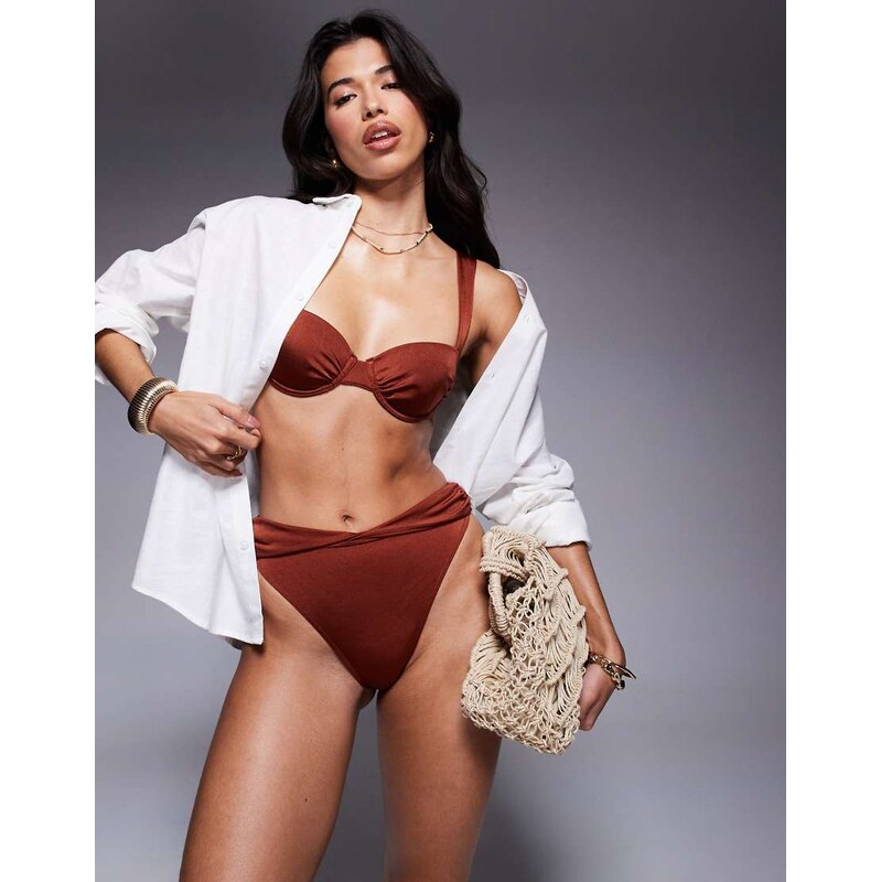 ASOS DESIGN Simone shine padded underwired balcony bikini top in