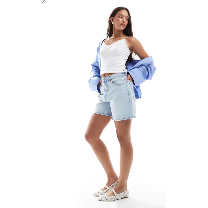 ASOS DESIGN denim dad short in midwash blue 115552216
