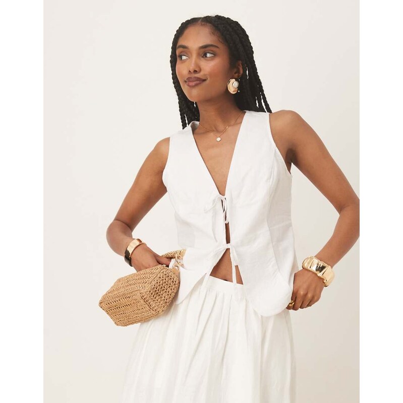 Gina Tricot linen waistcoat vest top with tie front detail in