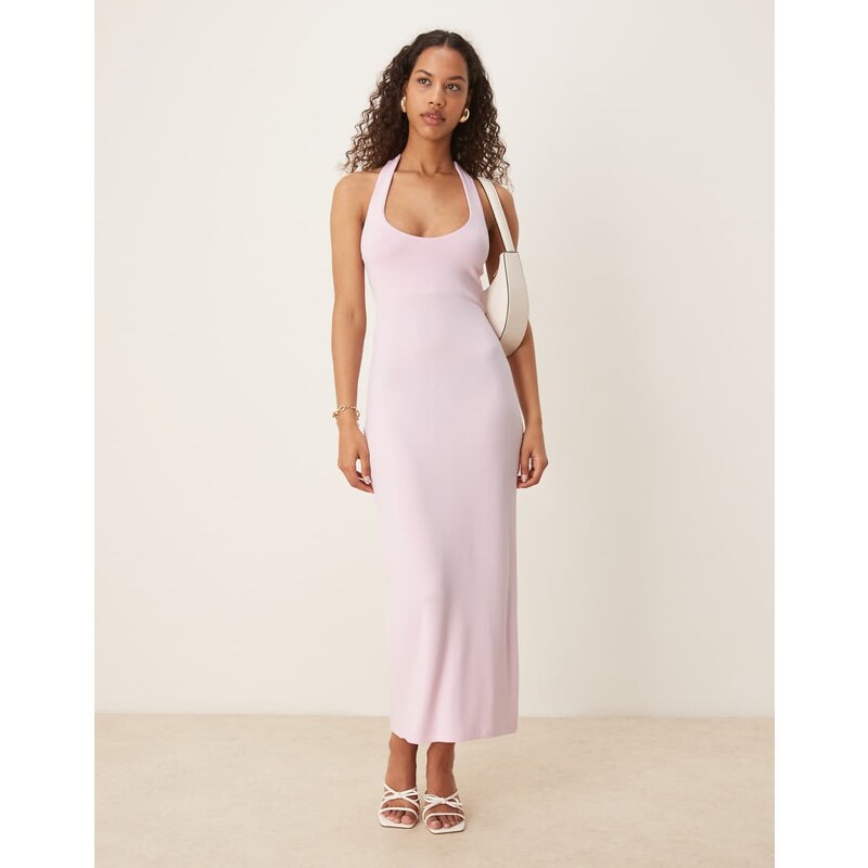 Gina Tricot tie up backless halterneck midaxi dress in pink