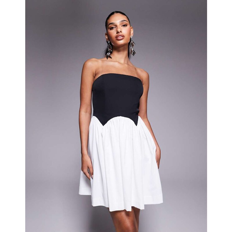 Rare London bandeau contrast corset scallop detail mini dress in 106302689