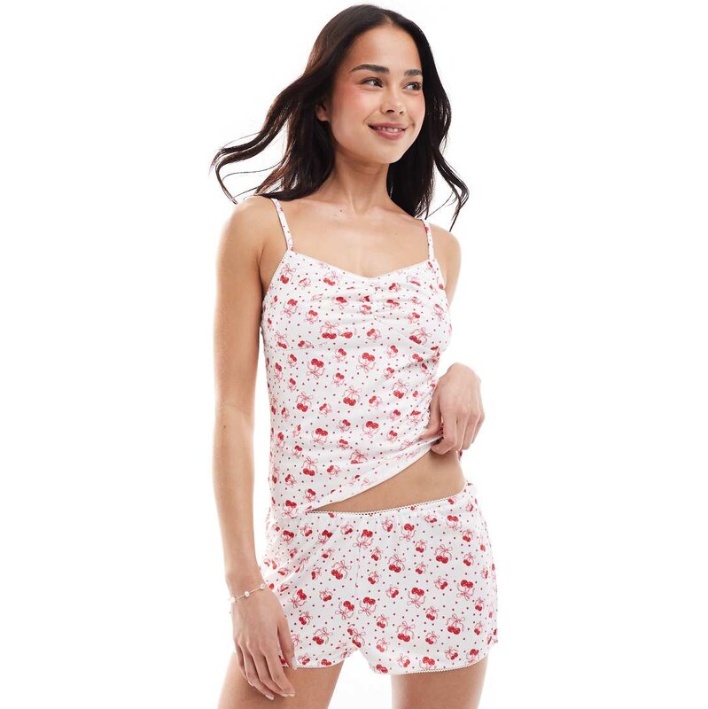 Loungeable cherry printed baby waffle longline cami and short set 114607737