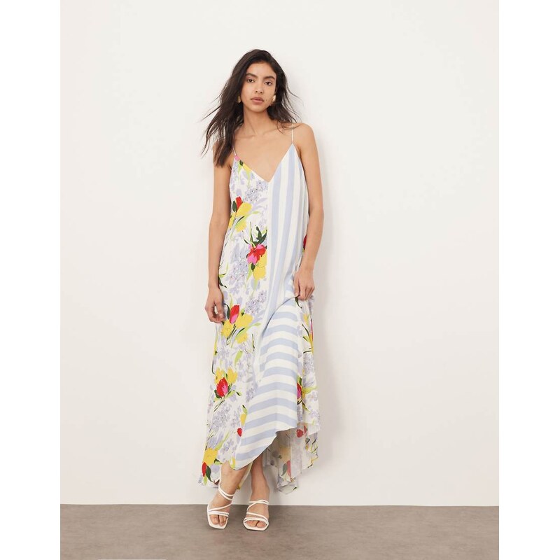 ARRANGE cami hanky hem midi dress with contrast panel print-Multi 106293390