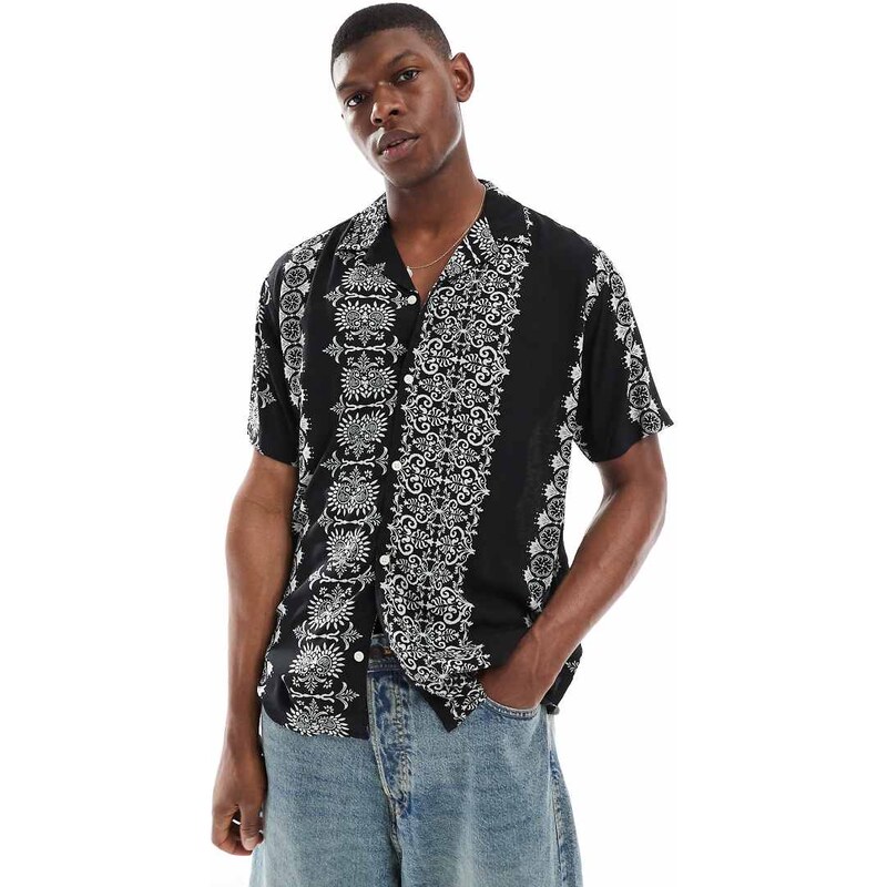 Jack & Jones oversize shirt with stripe print-Black