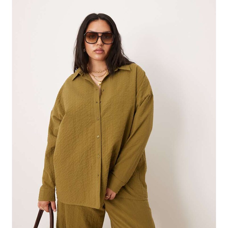 ASOS Curve ASOS DESIGN Curve seersucker wrap back stripe shirt co-ord 114853494