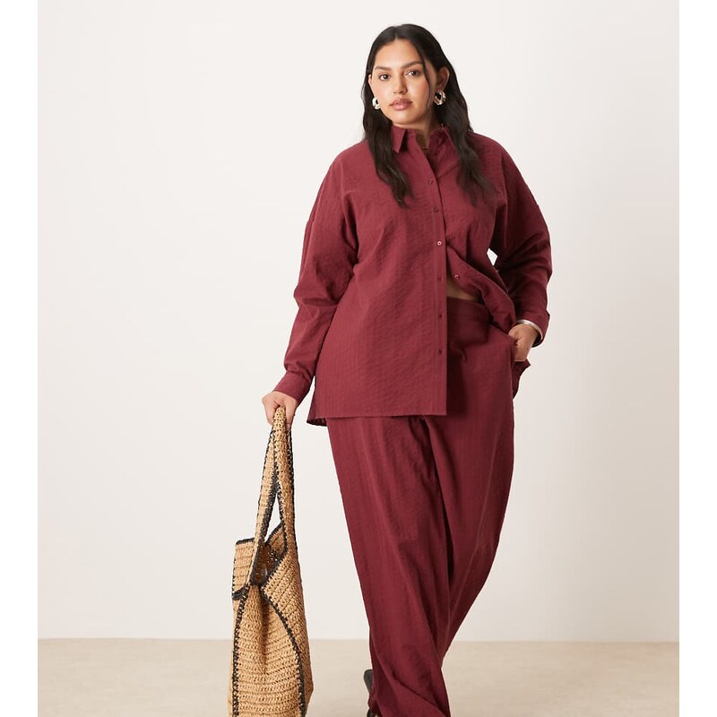 ASOS Curve ASOS DESIGN Curve seersucker relaxed pull on trousers co 115511930