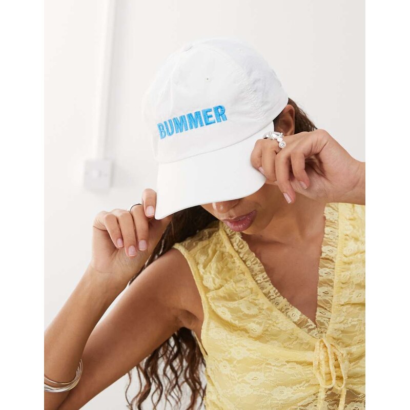 COLLUSION embroidered slogan cap in white 106345573