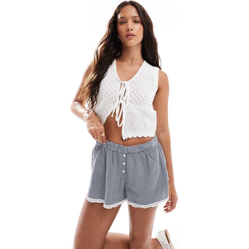 Brave Soul tie front knitted waistcoat with pointelle detail in
