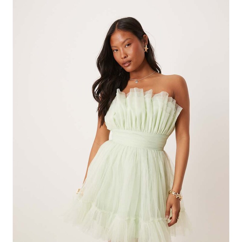 Lace & Beads Petite bandeau structured mini dress in pistachio