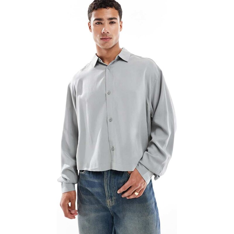 ASOS DESIGN premium oversized cropped shirt in grey