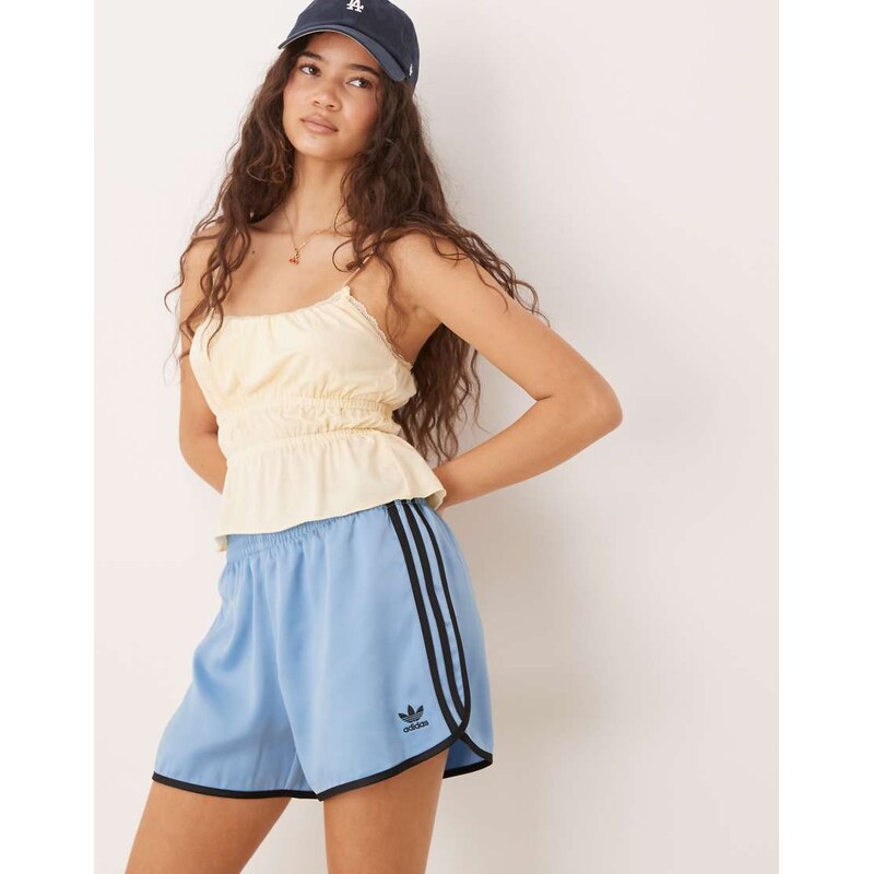 adidas Originals 3 stripe sprinter shorts in blue