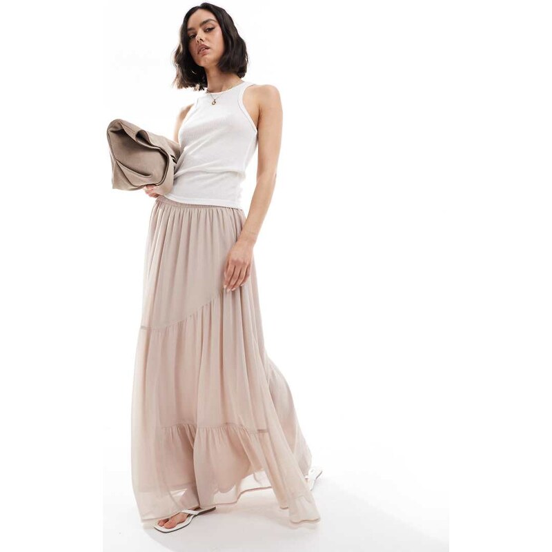 ASOS DESIGN floaty soft boho maxi skirt in cream-White 106378518