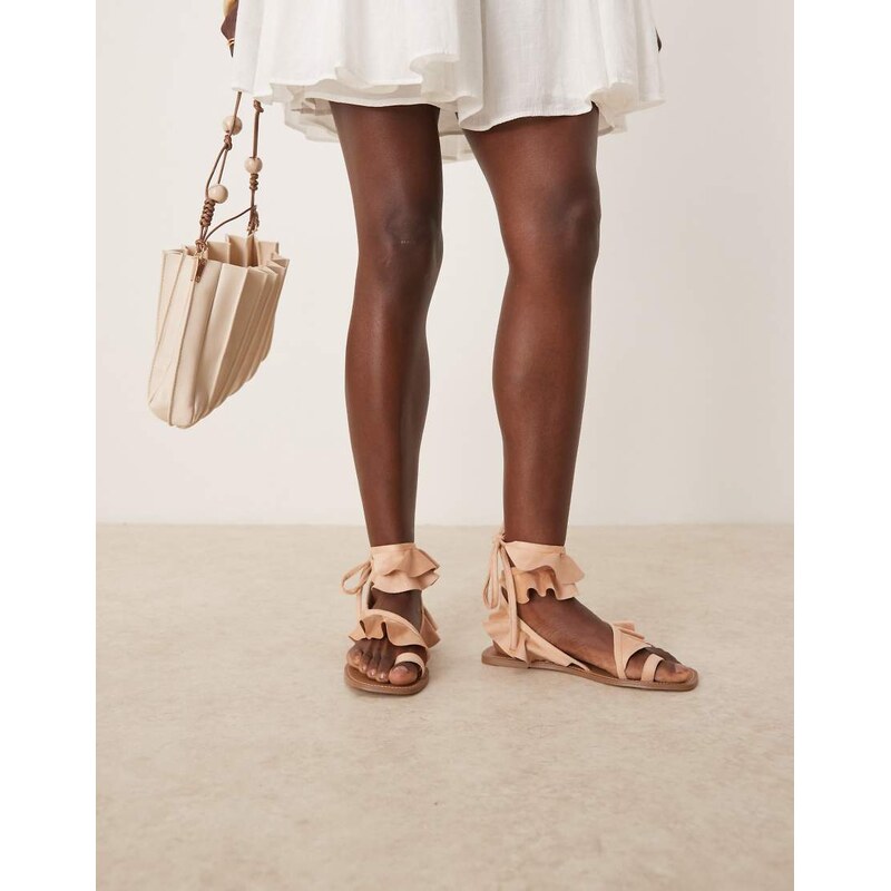 ASOS DESIGN Flourish frill flat sandals in blush-Pink 109645708