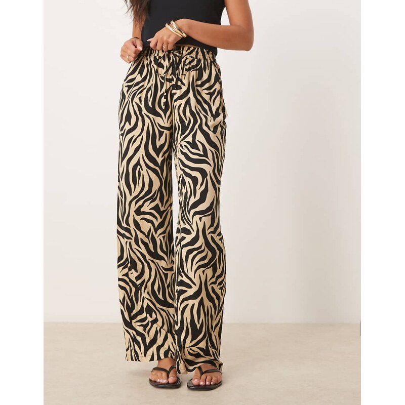 Vila zebra print wide leg trousers in off white