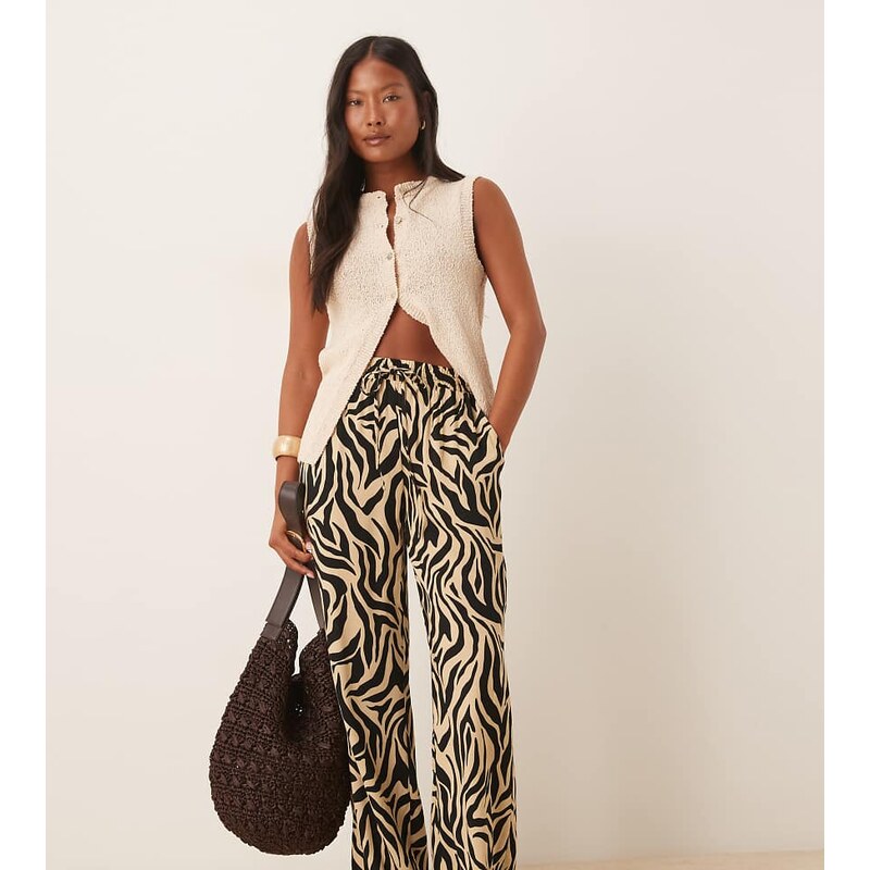 Vila Petite zebra print wide leg trousers in off white 115667133