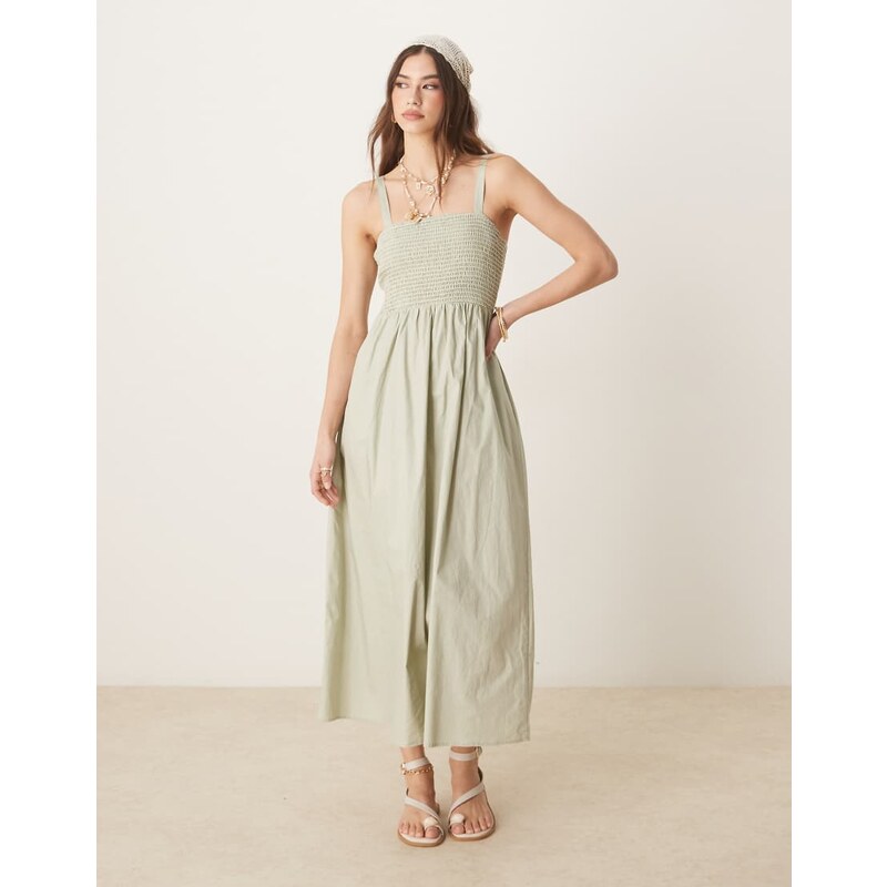 Threadbare strappy maxi dress with shirring in green 107034793