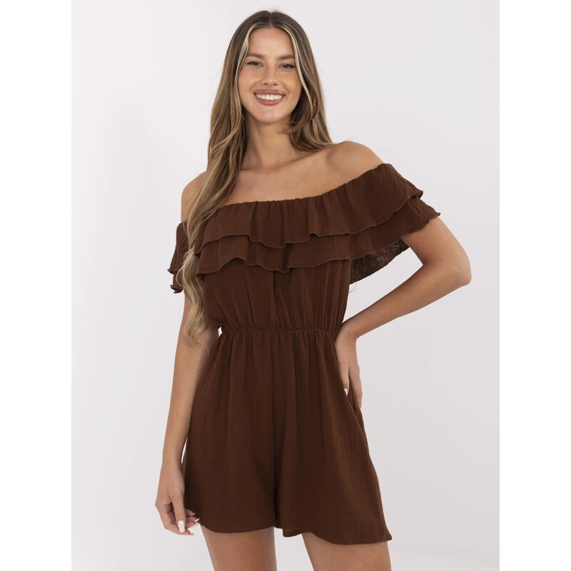 ITALY MODA Hnědý dámský mušelínový overal s odhalenými rameny -brown 106308532