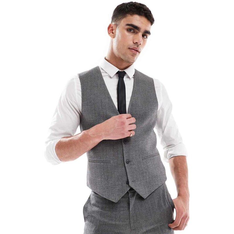 ASOS DESIGN wool look skinny suit waistcoat in dark grey