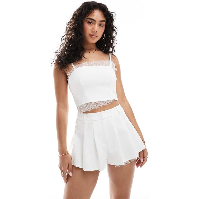 Miss Selfridge co-ord tailored high waisted pleated shorts in ivory 106345557
