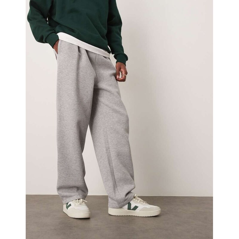 ASOS DESIGN wide leg joggers with pinched hem in grey marl