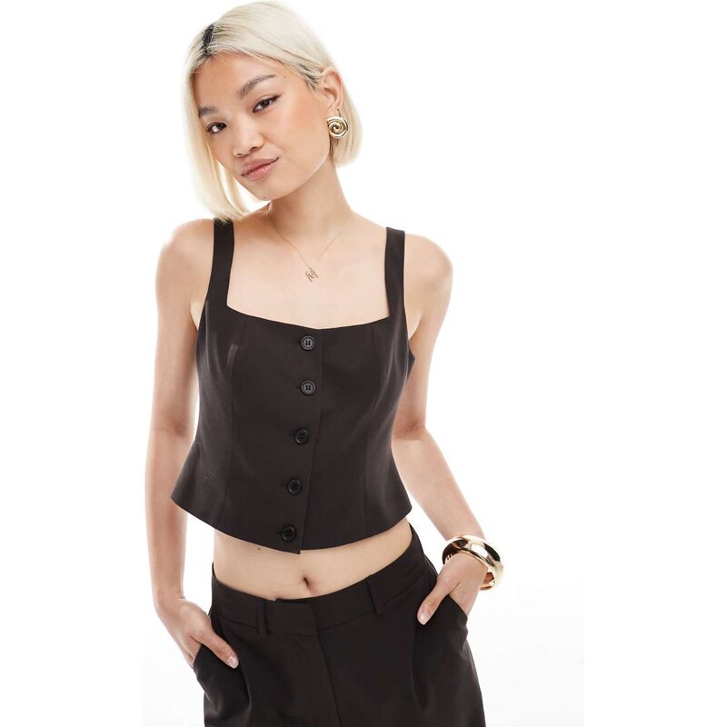ASOS DESIGN tailored square neck waistcoat in chocolate co ord-Brown 106338836