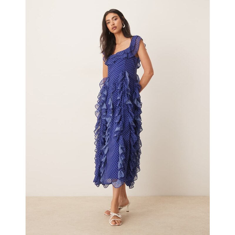 Sister Jane Aster flounce maxi dress in blue polkadot 106553161