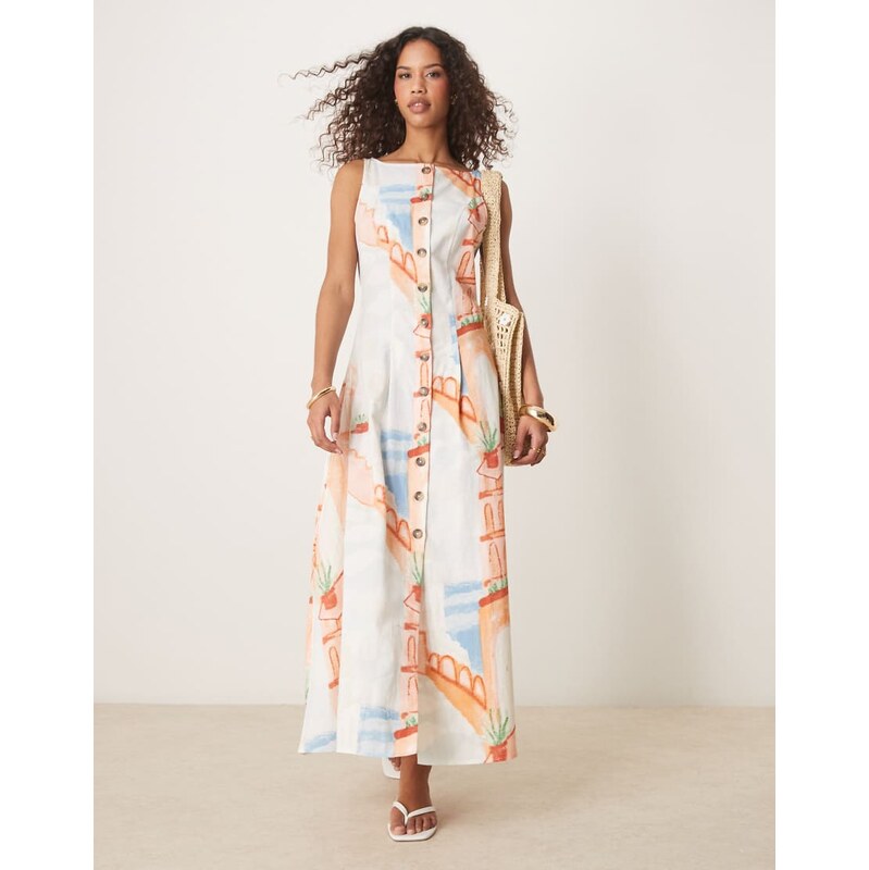 ASOS DESIGN slash neck button down waistcoat maxi sundress in