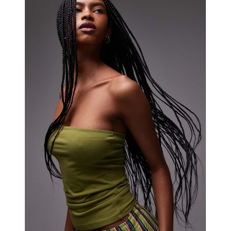 Topshop longline bandeau in khaki-Green