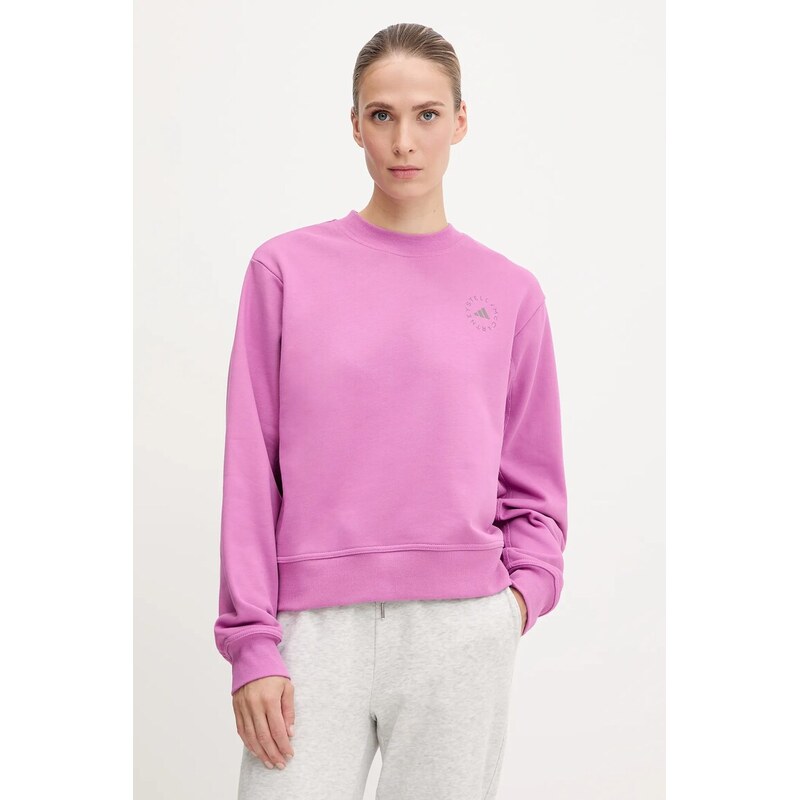 Bavlněná mikina adidas by Stella McCartney dámská, růžová barva, s aplikací, JJ0151