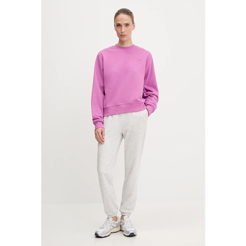Bavlněná mikina adidas by Stella McCartney dámská, růžová barva, s aplikací, JJ0151