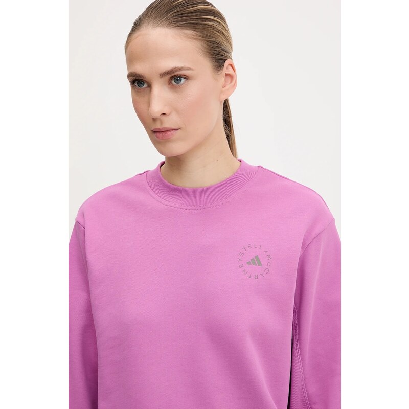 Bavlněná mikina adidas by Stella McCartney dámská, růžová barva, s aplikací, JJ0151