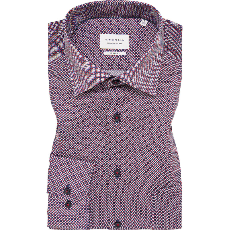 ETERNA Modern fit červená károvaná košile s potiskem Non Iron