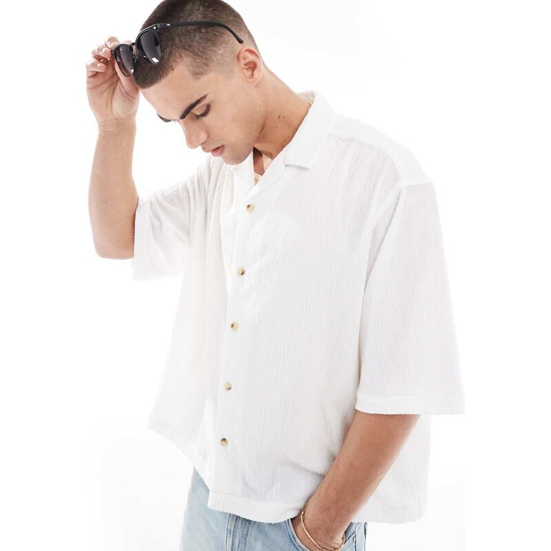 ASOS DESIGN oversized jersey textured shirt in white