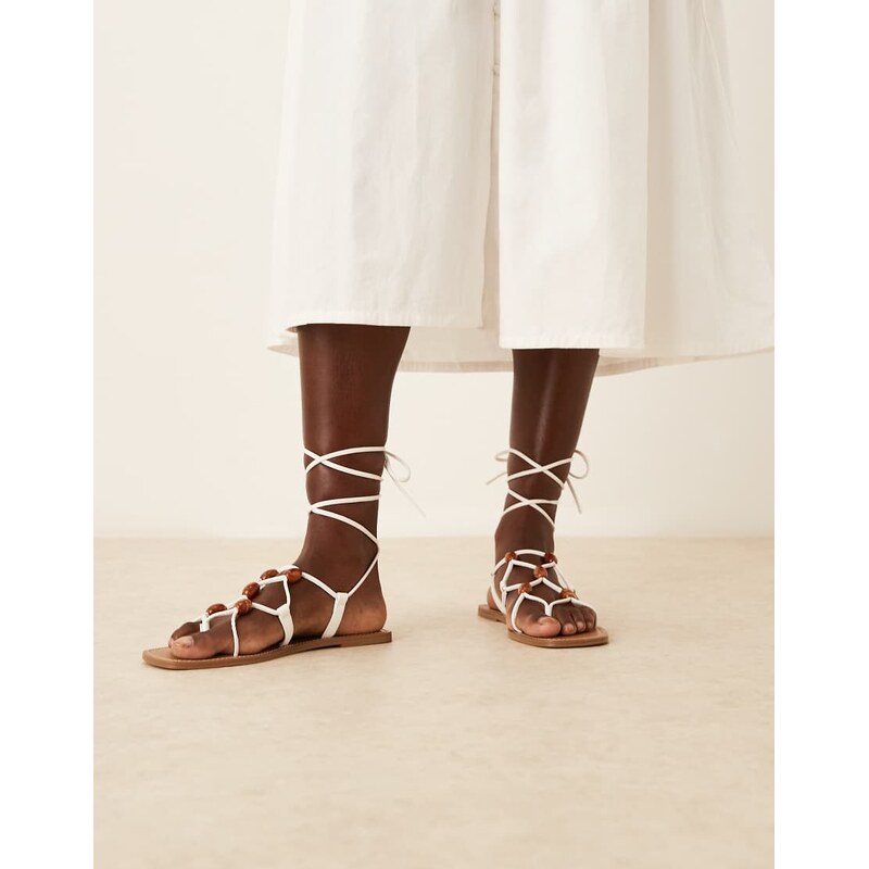 ASOS DESIGN Faroe strappy beaded flat sandal in white 106347236